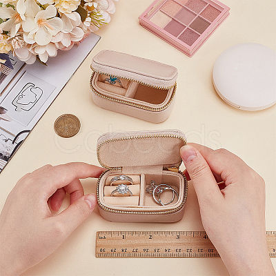 Portable Travel Rectangle PU Leather Jewelry Set Storage Zipper Boxes LBOX-WH0007-001B-1