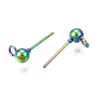 Rack Plating Rainbow Color 304 Stainless Steel Stud Earring Findings STAS-S119-112-1