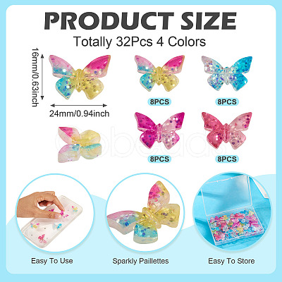 32Pcs 4 Colors Butterfly Transparent Resin Cabochons RESI-TA0004-44-1