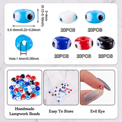 100Pcs 5 Colors Handmade Evil Eye Lampwork Beads Strands LAMP-TA0001-88B-1