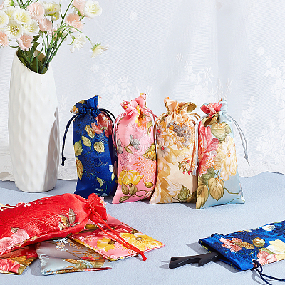 10Pcs 5 Colors Silk Pouches ABAG-GA0001-09-1