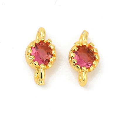 Brass Cubic Zirconia Flat Round Connector Charms KK-H204-02G-05-1