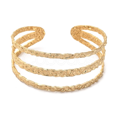 304 Stainless Steel Triple Lines Cuff Bangles BJEW-G694-09G-1
