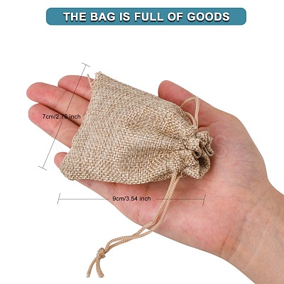 Polyester Imitation Burlap Packing Pouches Drawstring Bags X-ABAG-R005-9x7-01-1
