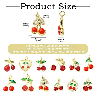 12Pcs 12 Styles Brass Micro Pave Cubic Zirconia Pendants KK-CJ0004-30-1