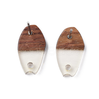 Transparent Resin & Walnut Wood Stud Earring Findings MAK-N032-010A-A03-1
