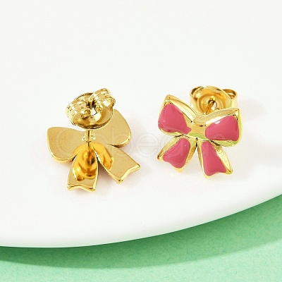 304 Stainless Steel Enamel Bowknot Stud Earrings EJEW-K268-17G-1