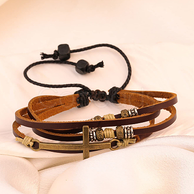 1Pc PU Leather Multi-strand Bracelets BJEW-CL0001-53-1
