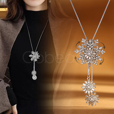 Snowflake Alloy Crystal Rhinestone Long Tassel Y Necklaces for Women FS-WG6712B-01-1
