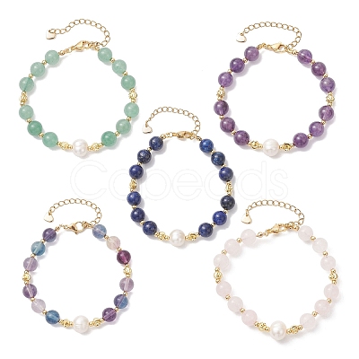 Round Natural Mixed Beaded Bracelets for Women BJEW-JB12763-1