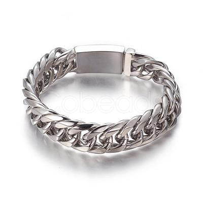 304 Stainless Steel Curb Chain Bracelets BJEW-P255-01C-1