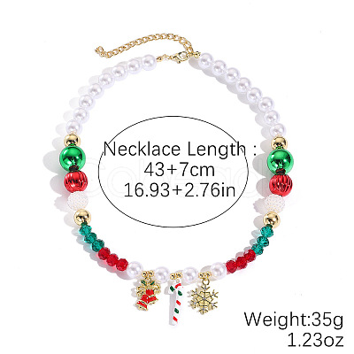 Christmas Theme Alloy Rhinestone and Enamel Pendant Imitation Pearl and Acrylic Beaded Necklaces FS-WG3DBCD-06-1