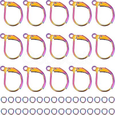 50Pcs Rainbow Color 304 Stainless Steel Leverback Earring Findings STAS-UN0038-46-1