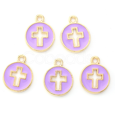 Light Gold Plated Alloy Enamel Pendants ENAM-R136-18C-1