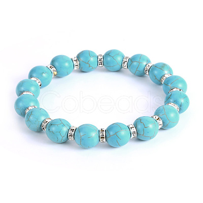Vintage Round Synthetic Turquoise Beaded Bracelets for Women FL7669-2-1