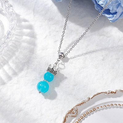 Handmade Glass Beaded Prince with Crown Pendant 304 Stainless Steel Cable Necklaces for Women NJEW-JN05447-03-1