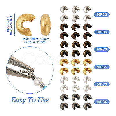 480Pcs 6 Colros Iron Crimp Beads Covers IFIN-PJ0001-01-1