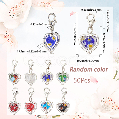 50Pcs Heart Millefiori Glass & Alloy Pendant Decorations HJEW-SC0002-17-1