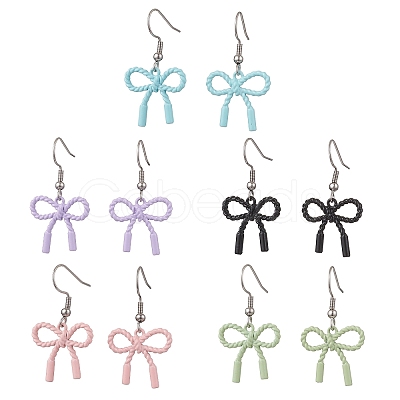 5 Pairs 304 Stainless Steel & Spray Plating Alloy Bowknot Dangle Earrings EJEW-JE06639-1
