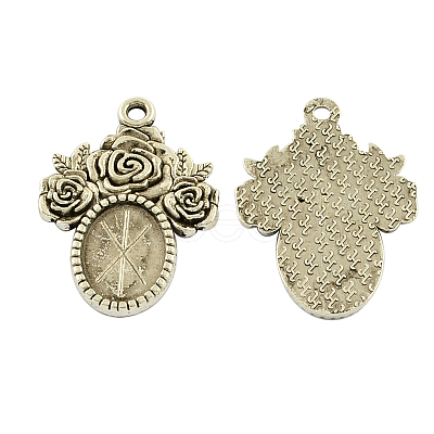 Tibetan Style Alloy Pendant Cabochon Settings X-TIBEP-5199-AS-LF-1