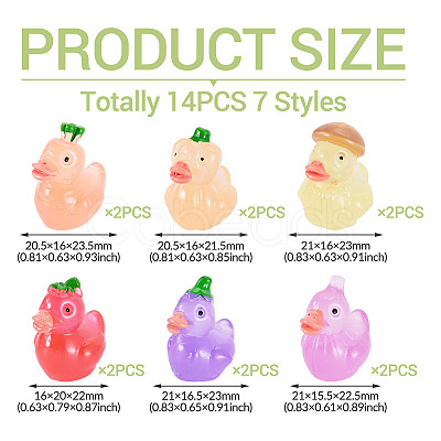 12Pcs 6 Style Fuuny Luminous Resin Vegetable Duck Diaplay Decoration RESI-TAD0001-03-1