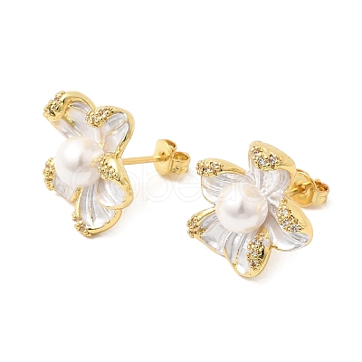 Brass Micro Pave Cubic Zirconia Enamel Stud Earrings CU-CBABA66-12A-G-1