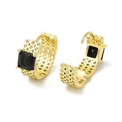 Glass Square Hoop Earrings EJEW-E270-01G-1