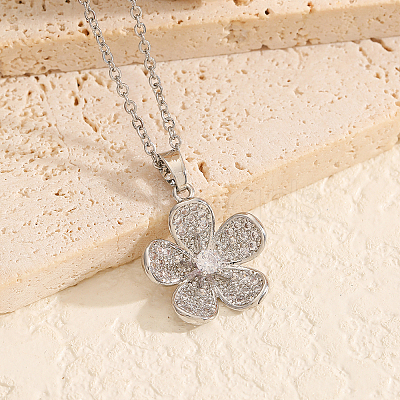 Fashionable Brass Full Crystal Rhinestone Flower Necklace for Women BV1149-1