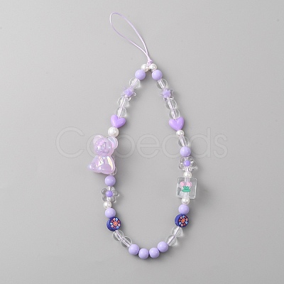 Bear Acrylic Beaded Mobile Phone Lanyard Wrist Strap LS-FIND-WH0155-022-1