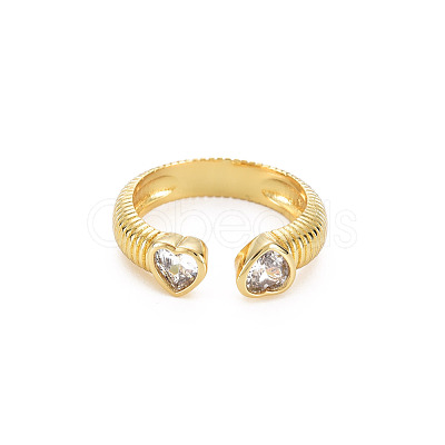 Brass Micro Pave Cubic Zirconia Cuff Rings RJEW-S045-155G-1