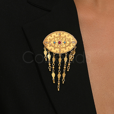 Vintage Brass Micro Pave Cubic Zirconia Filigree Evil Eye Dangle Brooches VX2385-1