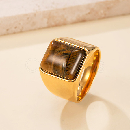 304 Stainless Steel and Natural Tiger Eye Finger Rings FS-WGCBD79-14-1