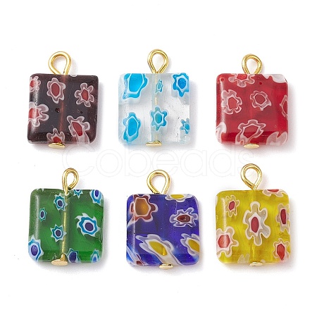 Square Handmade Millefiori Glass Pendants PALLOY-JF02486-1