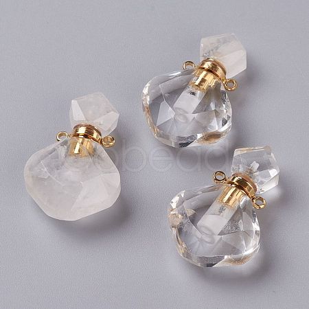 Rhombus Natural Quartz Crystal Perfume Bottle Pendants G-H241-01C-G-1