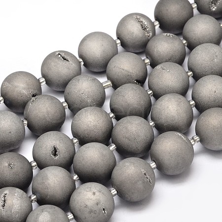 Round Electroplated Natural Druzy Geode Quartz Crystal Beads Strands G-A143B-20mm-04-1