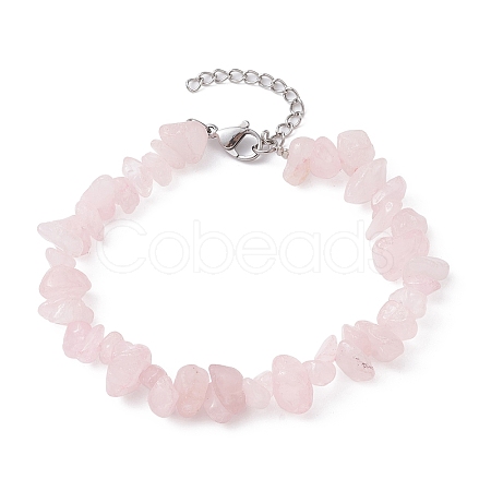 Natural Rose Quartz Chips Beaded Bracelet BJEW-JB09686-02-1