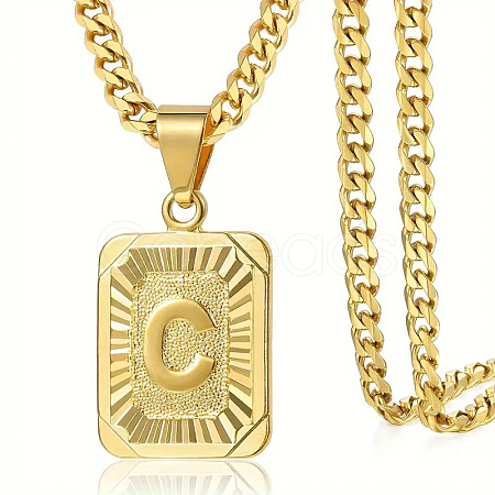 Rectangle with Letter Pattern 304 Stainless Steel Pendant Necklaces FS-WGFC766-11-1