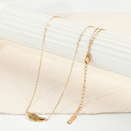 Ion Plating(IP) 304 Stainless Steel Leaf Pendant Cable Chain Necklaces for Women NJEW-P320-06G-1