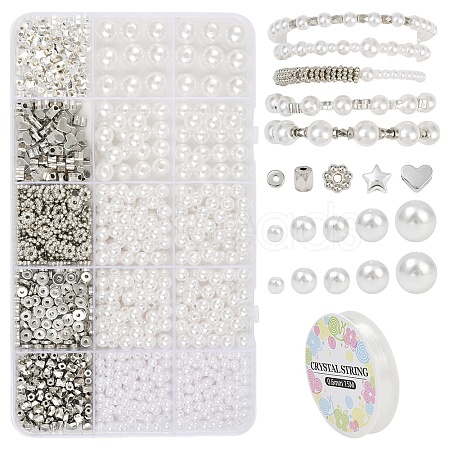 DIY ABS Plastic Pearl & CCB Plastic Beads Stretch Bracelets Making Kits DIY-YW0011-68-1