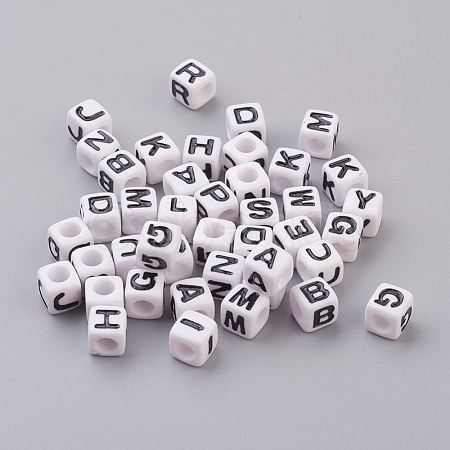 Chunky Letter Acrylic Cube Beads for Kids Jewelry X-PL37C9129-1