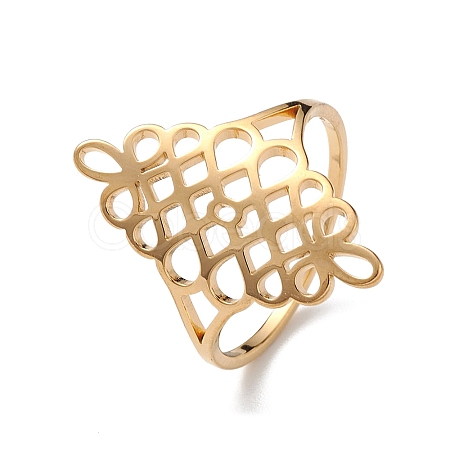 Hollow Out Chinese Knot 304 Stainless Steel Finger Ring for Women RJEW-E073-09G-1