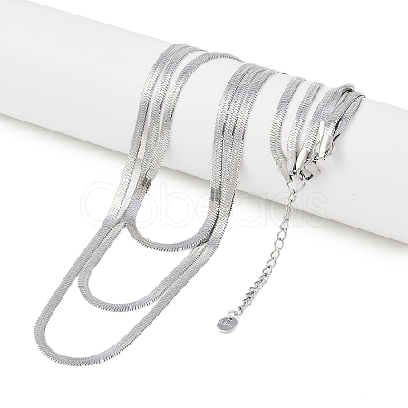 Non-Tarnish 304 Stainless Steel Flat Snake Chain 3 Layer Necklaces NJEW-H038-02P-1