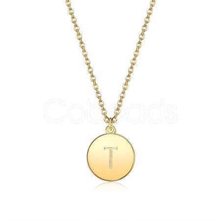 Brass Initial Pendant Necklace NJEW-BB35341-T-1