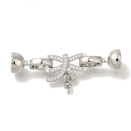 Brass Micro Pave Clear Cubic Zirconia Fold Over Clasps KK-K389-027P-1