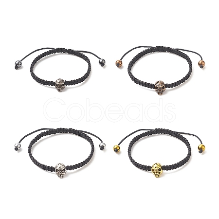 4Pcs 4 Color Synthetic Hematite & Alloy Skull Braided Bead Bracelets Set BJEW-JB09215-1