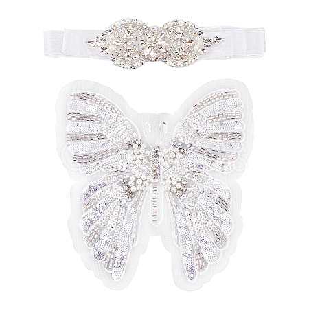 Butterfly Sequin/Paillette Embroidery Lace Applqiues DIY-FG0004-31-1