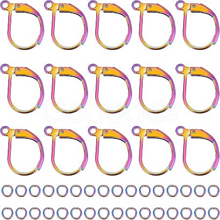 50Pcs Rainbow Color 304 Stainless Steel Leverback Earring Findings STAS-UN0038-46-1