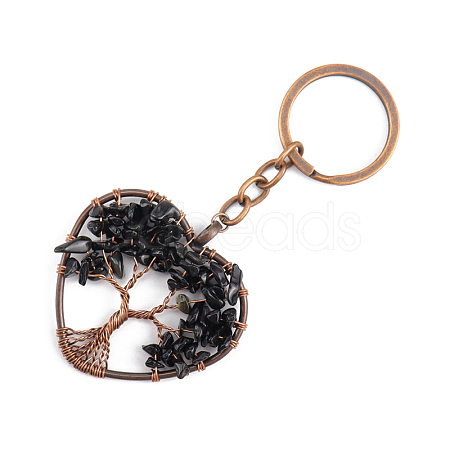 Natural Obsidian Pendant Keychains HEAR-PW0001-148B-1