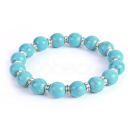 Vintage Round Synthetic Turquoise Beaded Bracelets for Women FL7669-2-1
