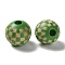 Wood Laser Engraved Tartan Beads, Round, Dyed, for DIY Craft, Green, 15.5~16x14.5mm, Hole: 4.5mm